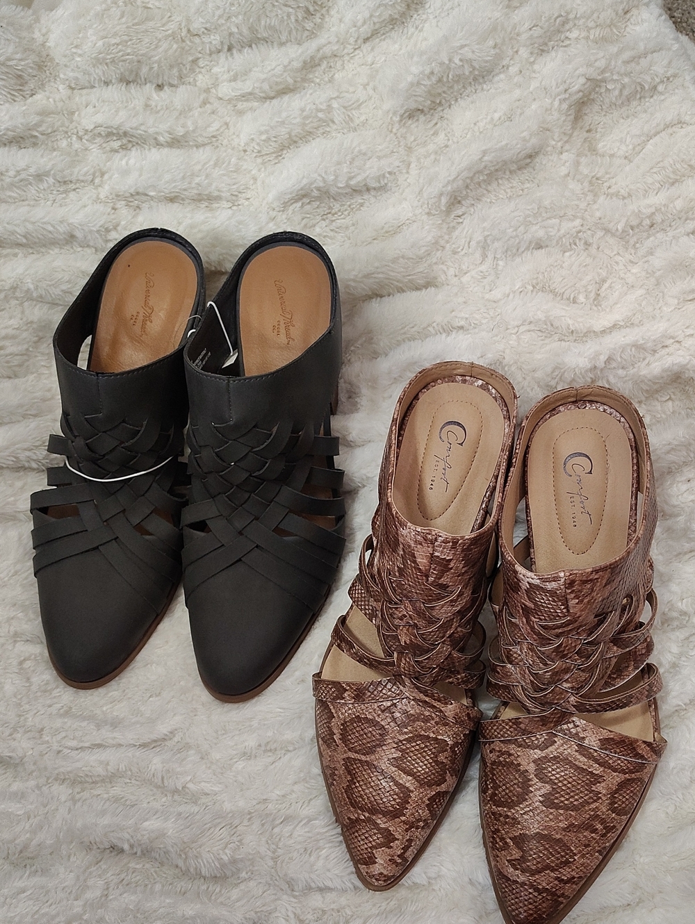 Universal Thread Charcoal Gray Slip -On Woven Mules & Brown  Snake-Print  Mules